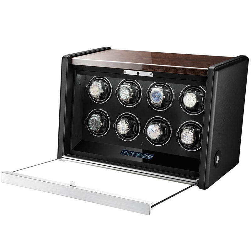 Premium 8 Watch Winder in Dark Walnut Wood with Piano Lacquer by Aevitas