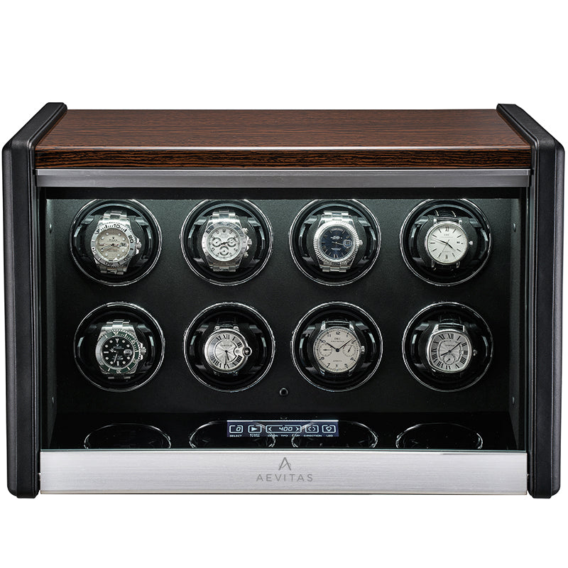 Premium 8 Watch Winder in Dark Walnut Wood with Piano Lacquer by Aevitas