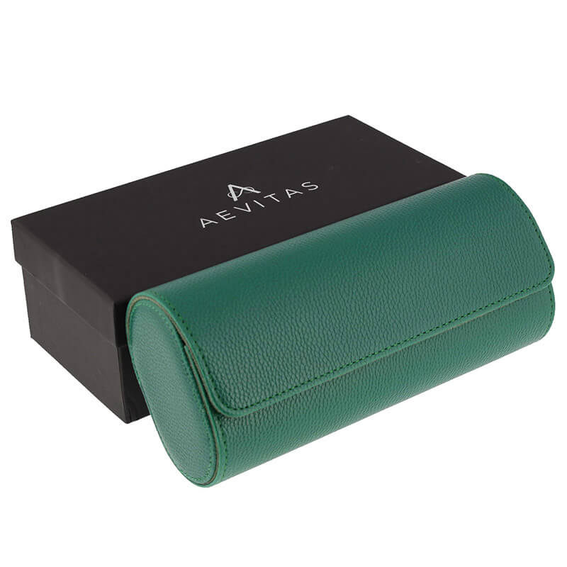 Premium Triple Green Leather Watch Roll with Super Soft Suede Lining