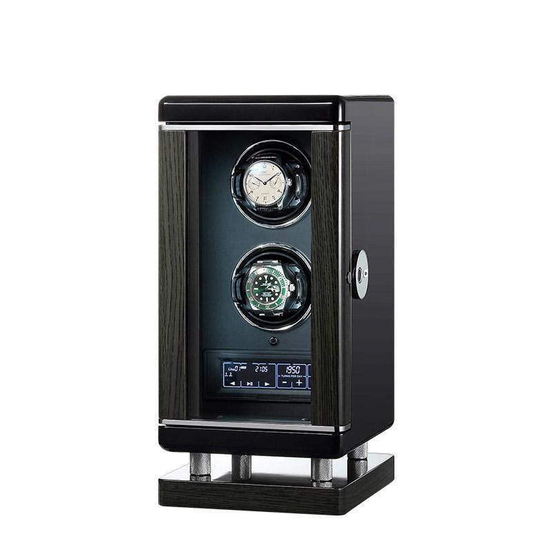 Tempus Watch Winder for 2 Watches Piano Black Finish with Finger Print Access - Swiss Watch Store UK