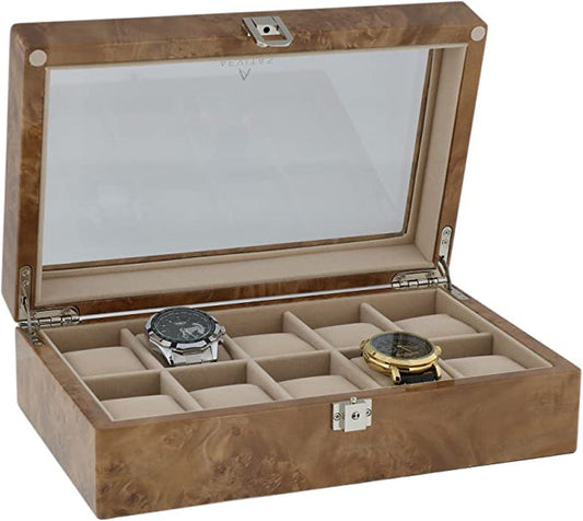 Watch Box for 10 Wrist Watches in Light Burl Wood by Aevitas